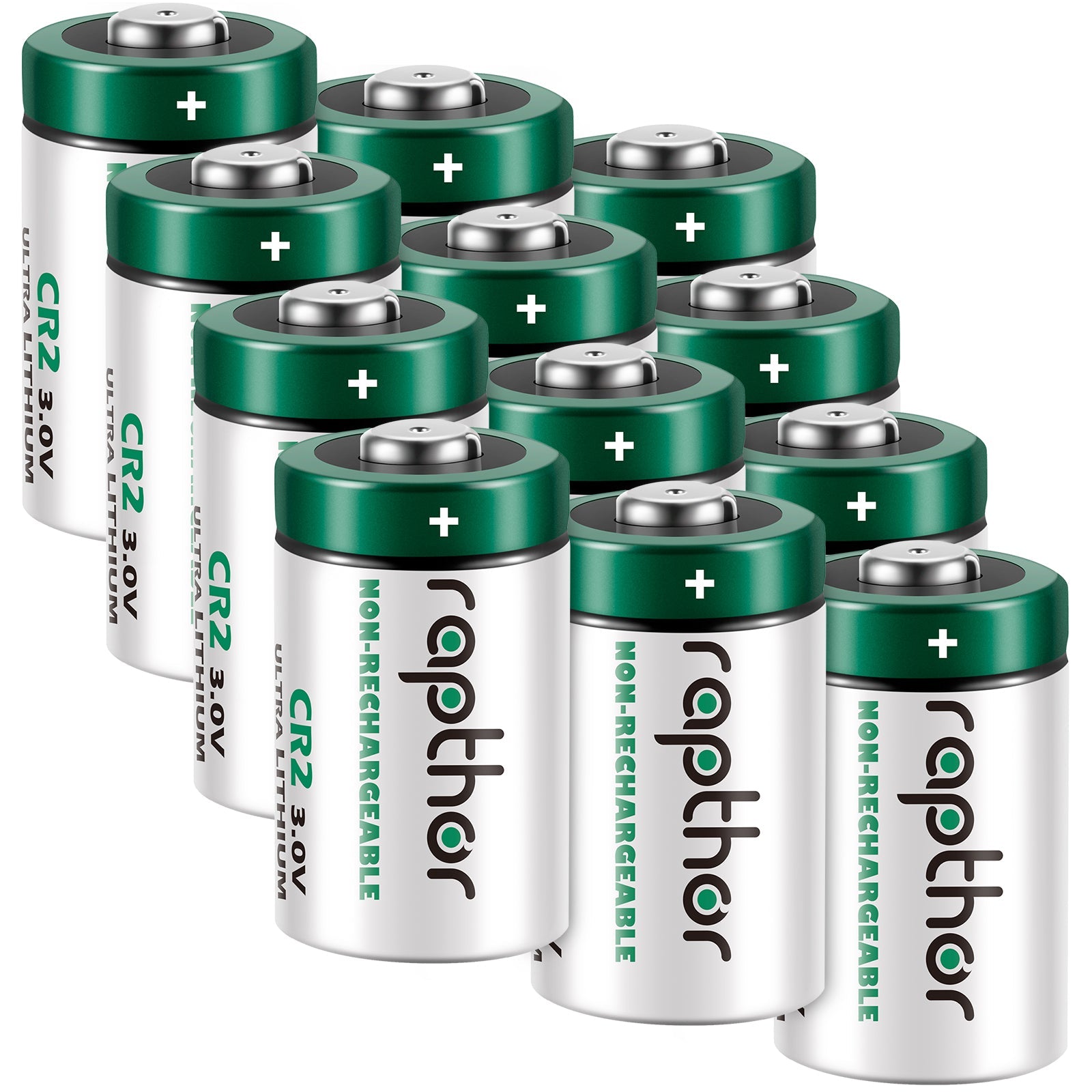 Rapthor 12 Pack CR2 Battery 3 Volt 850mAh High Power Non-Rechargeable Lithium Batteries with PTC Protection