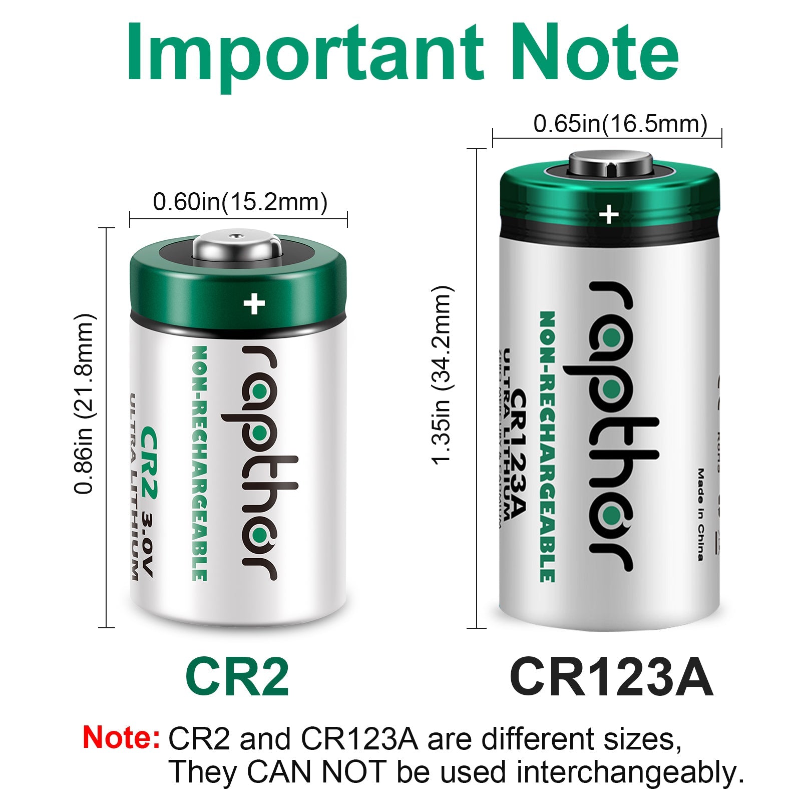 Rapthor 12 Pack CR2 Battery 3 Volt 850mAh High Power Non-Rechargeable Lithium Batteries with PTC Protection