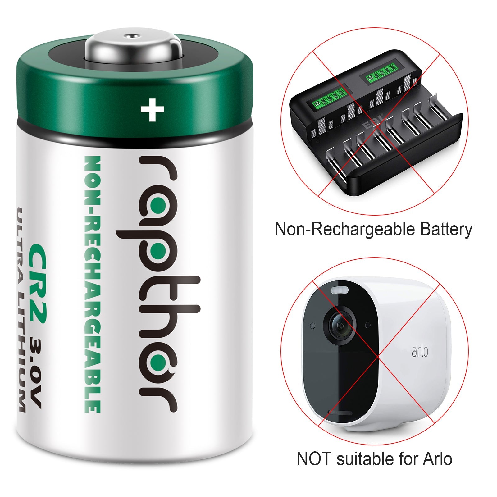 Rapthor 4 Pack CR2 Battery 3 Volt 850mAh High Power Non-Rechargeable Lithium Batteries with PTC Protection