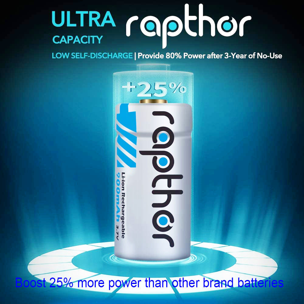 Rapthor RCR123A Rechargeable Batteries 8 Pack 900mAh with Charger for Arlo VMC3030 VMK3200 VMS3230 3330 3430 3530 Wireless Security Cameras Flashlight Smart Sensor