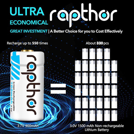 Rapthor RCR123A Rechargeable Batteries 8 Pack 900mAh with Charger for Arlo VMC3030 VMK3200 VMS3230 3330 3430 3530 Wireless Security Cameras Flashlight Smart Sensor