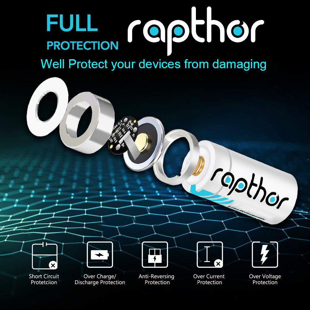 Rapthor RCR123A Rechargeable Batteries 8 Pack 900mAh with Charger for Arlo VMC3030 VMK3200 VMS3230 3330 3430 3530 Wireless Security Cameras Flashlight Smart Sensor