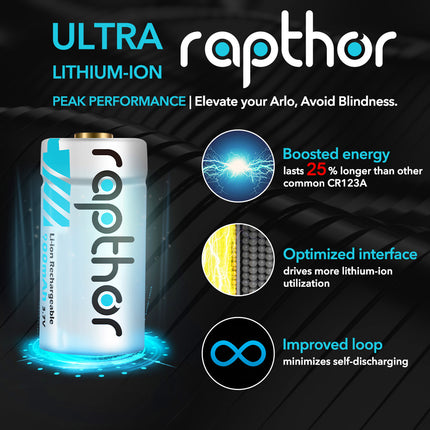 Rapthor RCR123A Rechargeable Batteries 8 Pack 900mAh with Charger for Arlo VMC3030 VMK3200 VMS3230 3330 3430 3530 Wireless Security Cameras Flashlight Smart Sensor