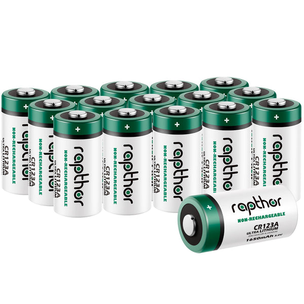 rapthor CR123A Lithium Batteries 1650mAh High Power UL Certified 3V  Non-Rechargeable Battery with Built-in PTC for Flashlight Toys Alarm System