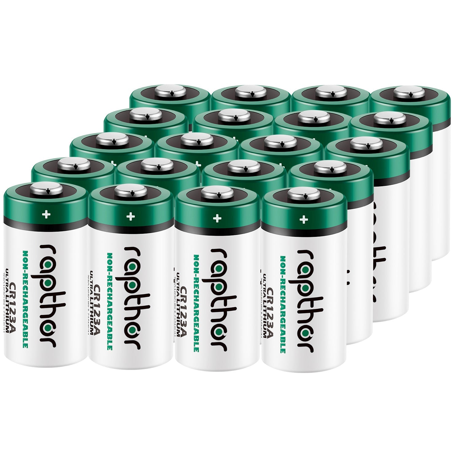 Rapthor 20 Pack CR123A Lithium Batteries 3V 1650mAh High Power Photo B –  Rapthor Batteries