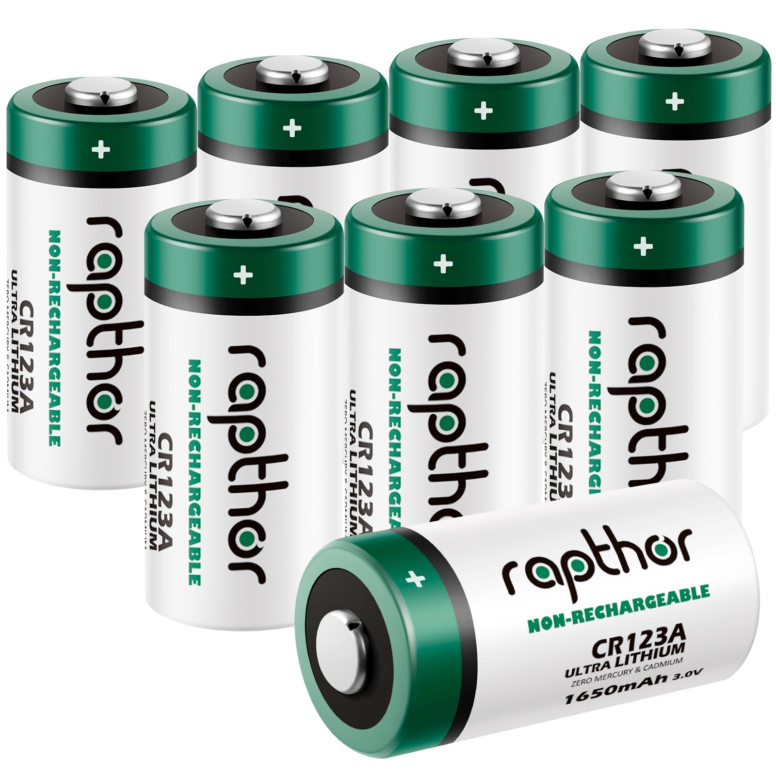 Rapthor 8 Pack CR123A Lithium Batteries 3V 1650mAh High Power Photo Ba –  Rapthor Batteries
