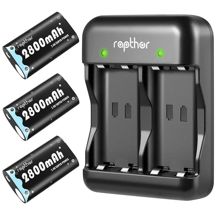 Rapthor 2800mAh Xbox One Ni-MH Rechargeable Battery Pack with Fast Charger for Xbox One/Xbox One S/Xbox One X/Xbox One Elite Wireless Controller ( 3 Batteries+1 Charger )