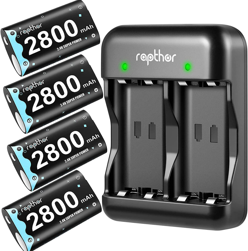 Rapthor 2800mAh Xbox One Ni-MH Rechargeable Battery Pack with Fast Charger for Xbox One/Xbox One S/Xbox One X/Xbox One Elite Wireless Controller ( 4 Batteries+1 Charger )