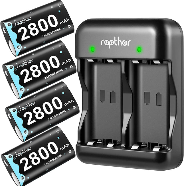 Rapthor 2800mAh Xbox One Ni-MH Rechargeable Battery Pack with Fast Charger for Xbox One/Xbox One S/Xbox One X/Xbox One Elite Wireless Controller ( 4 Batteries+1 Charger )
